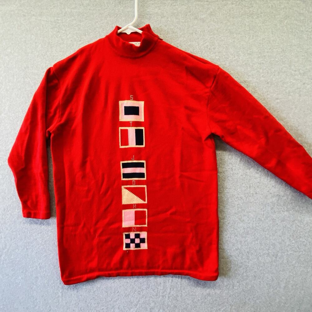 ST JOHN SEPARATES Sweater Womens Size Small Red Santana Knit Flag Zip Neck FLAW